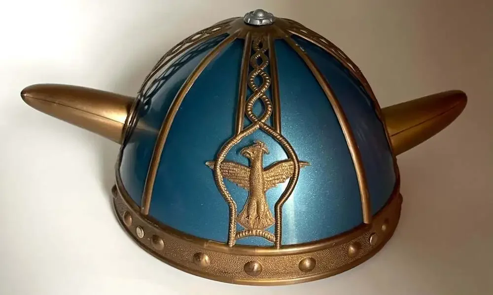 RI Novelty Plastic Blue and Gold Horned Viking Helmet Costume Accessory
